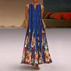 Women Plus Size Print Daily Casual Sleeveless Vintage Bohemian V Neck Maxi Dress