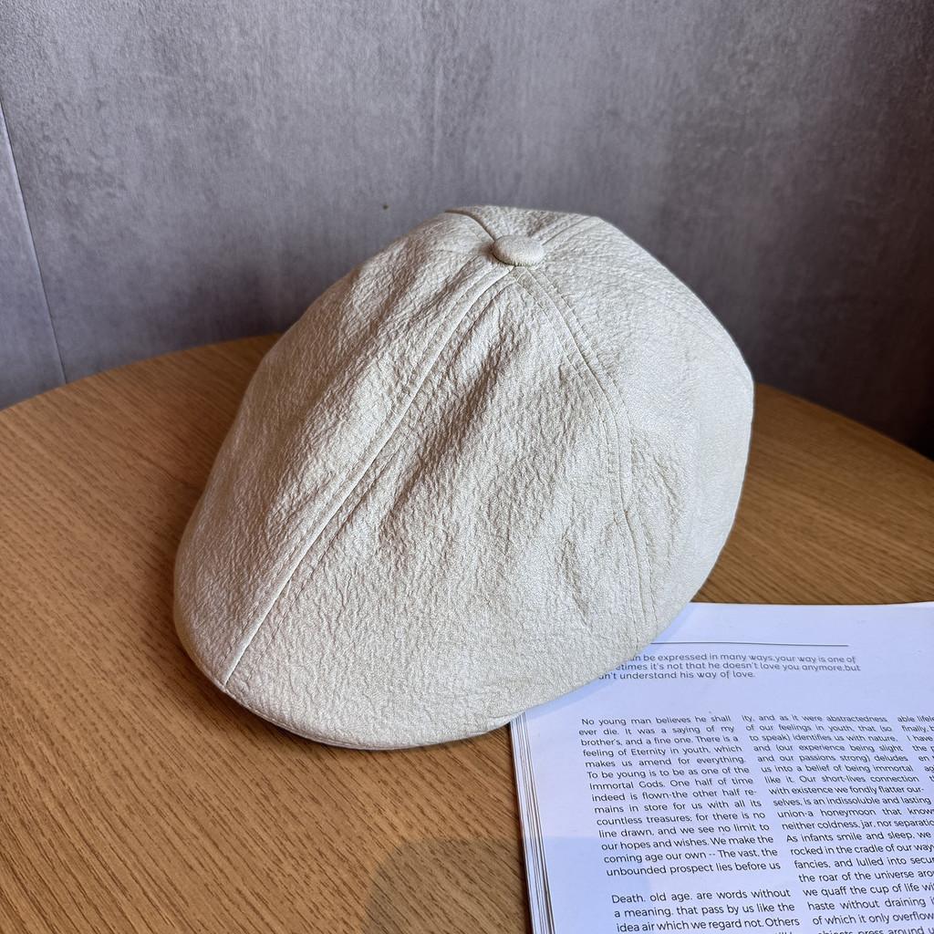 Color Solid Fashion Retro Leather Cap Women Autumn Spring Protection Sunlight