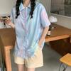 Women's Colorful Lapel Shirts Summer Short Sleeved Lady Single Breasted Shirt Female's Loose High Street Style Clothing