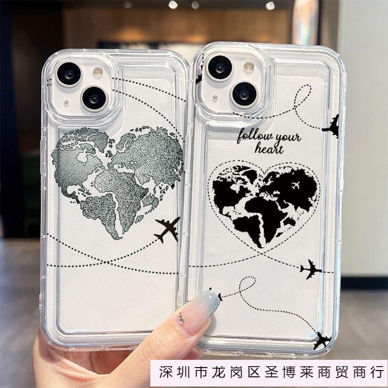 Love aircraft route is suitable for Apple 16 mobile phone case iPhone15 set 14promax transparent 13 airbag 12 bursts