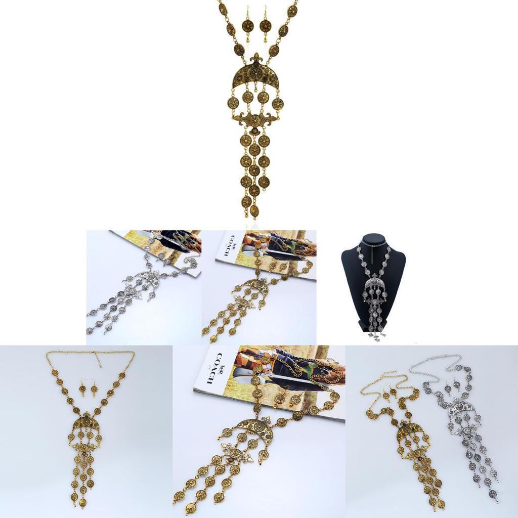 Vintage Coin Tassel Necklace Set With Alloy Gold Silver Finish For Fashion Enthusiasts