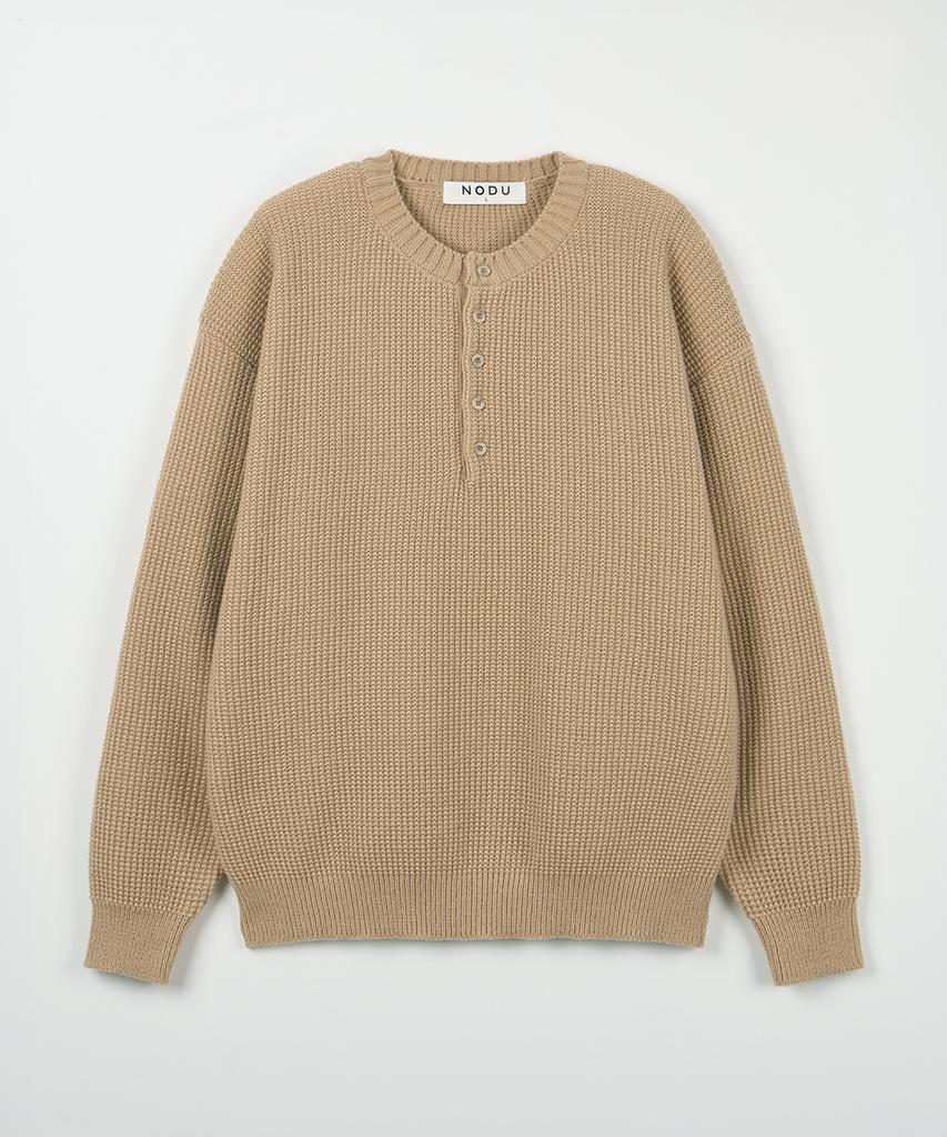 NODU Waffle Henley Neck Knit [Beige]