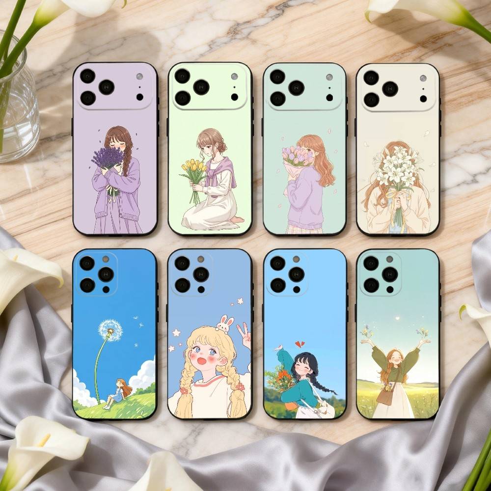 D-Dreamy G-Glow Vibe cartoon girl Phone Case For iPhone 17,16,15,14,13,12,11 Plus,Pro Max,XS,Soft Silicone Black Cover