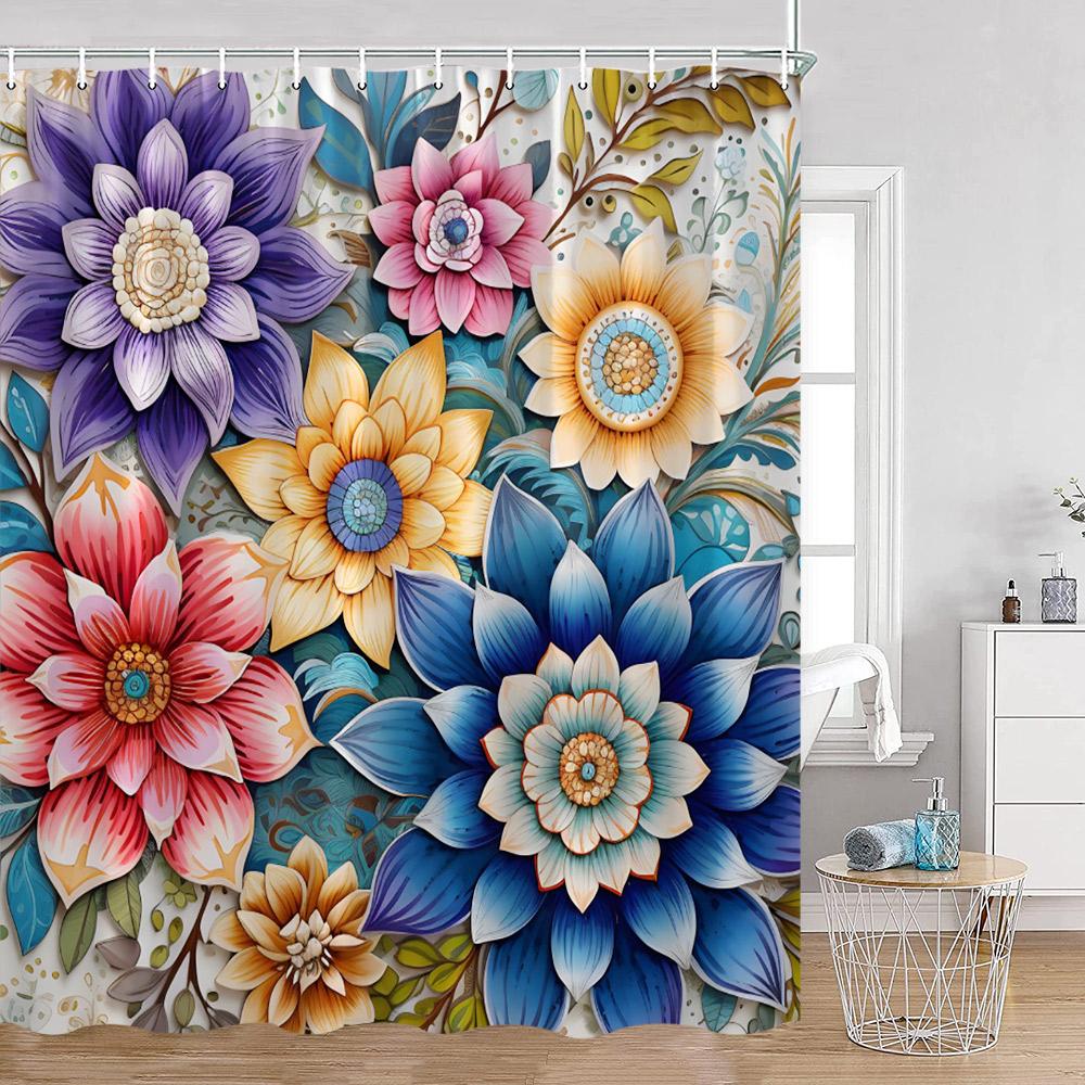 Bohemian Blume Duschvorhang Boho Floral Vintage Druck Mandala Blumen und Pflanzen Badezimmer Vorhang Polyester Bad Dekoration