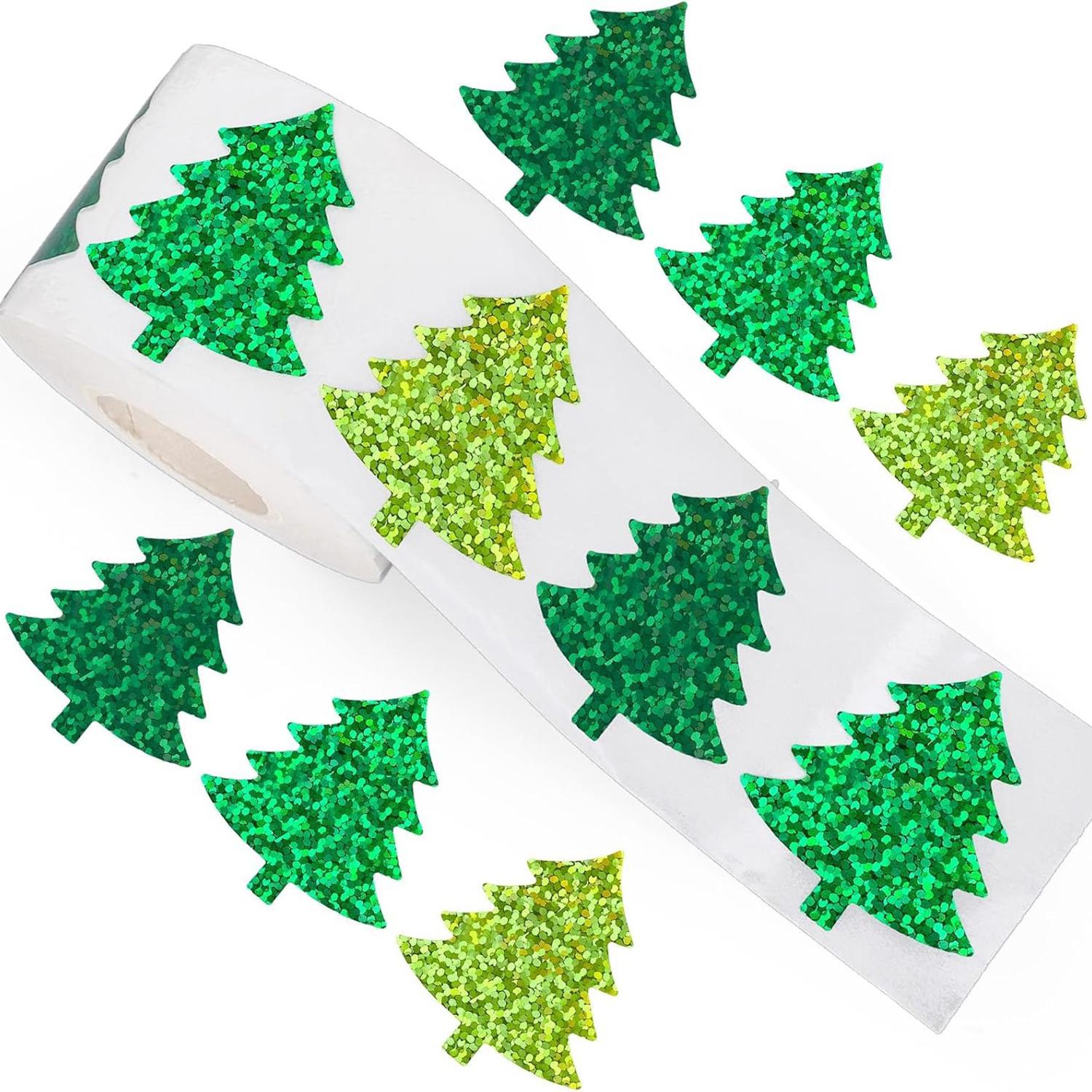 500pcs Glittering Christmas Tree Sticker Christmas Gift Wrapping Label Sticker Children Reward Stickers Scrapbook Stationery