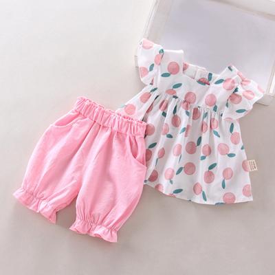 Baby Girls Top and Shorts Two-piece Kids Clothing Set Flare Sleeve Print T-shirt and Shorts Summer Children's Costume