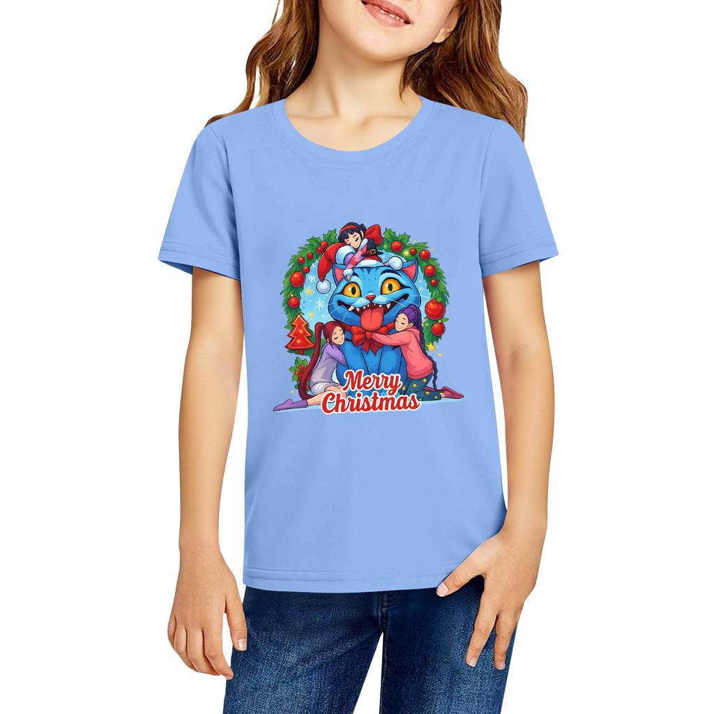 Fashionable Round Neck Short Sleeve Work Clothes Printed Tops For KID Summer Tops