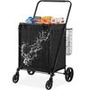 Folding Shopping Cart with Removable Waterproof Liner, 330LBS Large Capacity Jumbo Grocery Cart with Dual Basket, 360° Swivel Wheels, Dense Metal Mesh
