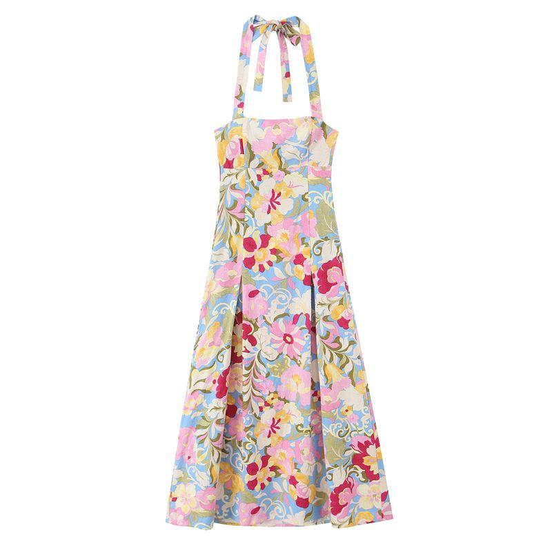 Kaslead New Women clothes Western Style Fashion Simple Blend Print Midi Dress 6962031