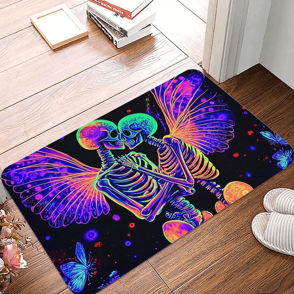 Aesthetic Mushroom Skull Printed Kitchen Carpet Living Room Dining Room Laundry Floor Mat Bath Balcony Hallway Non-Slip Door Mat