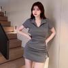 POLO Collar Short-sleeved Dress Women's Summer Slim-fitting Sexy Waist Spice Girl Hip-wrapped Short Skirt Chic High-end Skirt