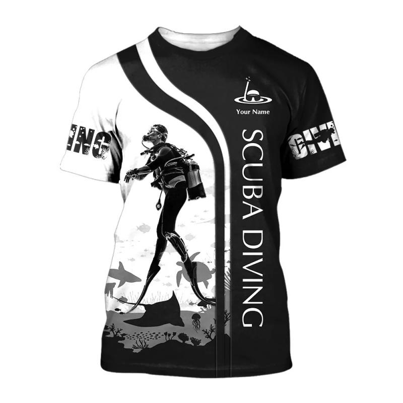 Custom Name 3D Print Diver T Shirts Tops Summer Short Sleeve Casual Scuba Diving Tshirt for Men Clothes Mens Shirts