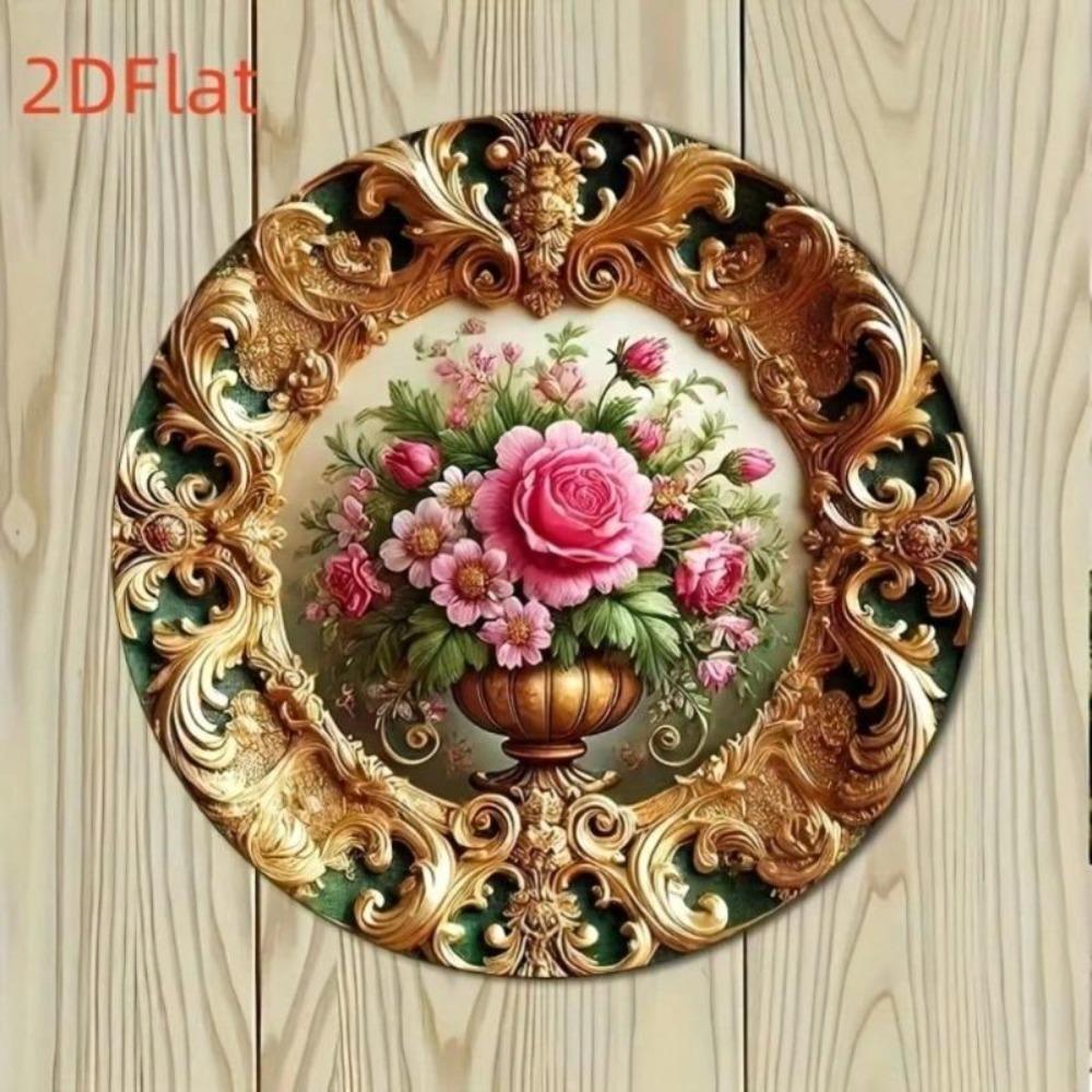 Metal Art Floral Wall Decor Vintage Gold Pink Roses European Style Home Cafe Garage