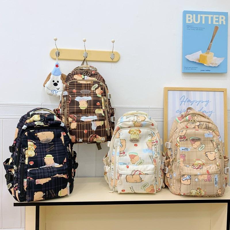 Large Capacity Cartoon Backpack for Men and Women's College Style Cute Little Fresh Printed Schoolbag