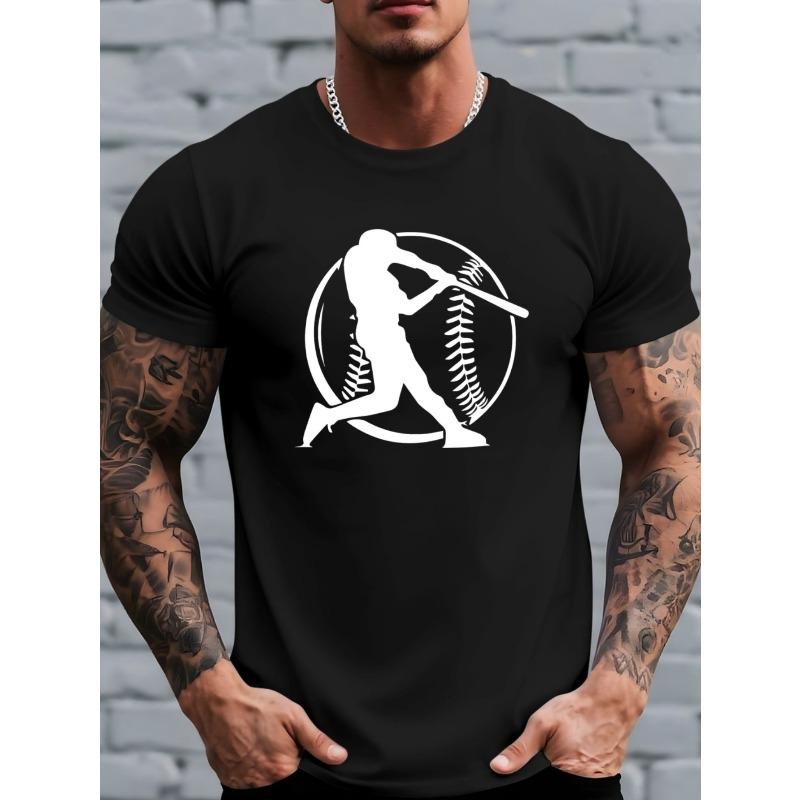 

European sizes Baseball Print Men s Gift, Men s Crew Neck Short Sleeve T-Shirt, Summer Casual Fashion Short Sleeve T-Shirt, Crew Neck Design 4XL чорний