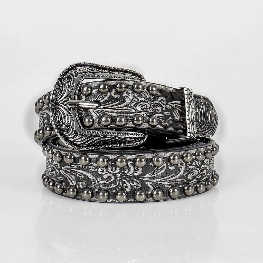 New Decadent and Trendy Millennial Girl, Retro Aged Rivet Embossed Belt, Central Asian Pin Buckle Belt for Women