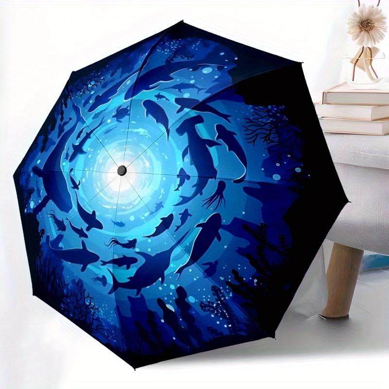 1pc Ocean Life Automatic Open 8-Rib Windproof Umbrella, Travel & Commuting, Suitable for All Seasons, Lightweight Portable,031