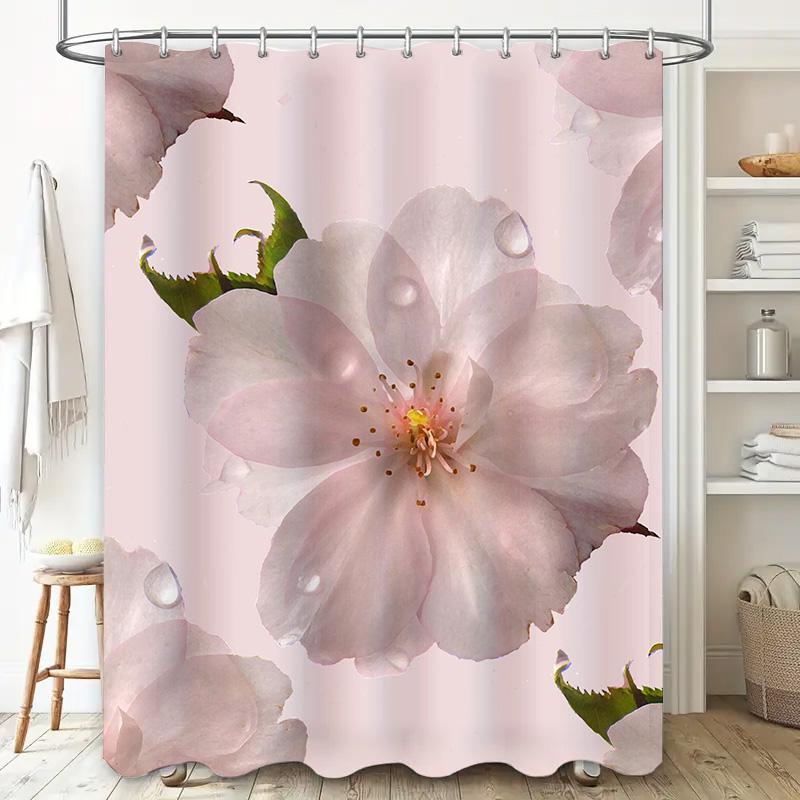 Shower Curtain With Peach Blossom Print Pink Shower Curtains For Bathroom Decoration This 128-Character  Title Incorpo
