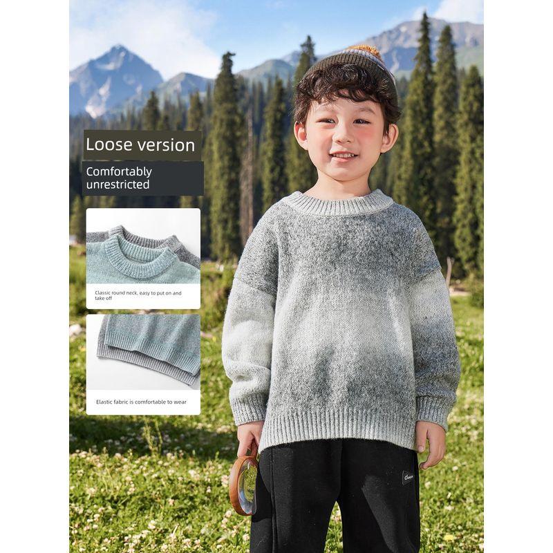 Boys' Round Neck Sweater Children's Autumn and Winter 2025 New Children's Clothing Toddler Baby Winter Thick Knit Top Trendy