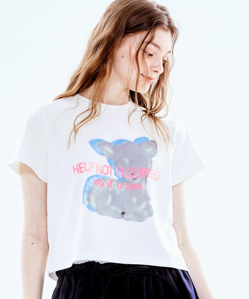Soipeuyukaen White Print Semi-Crop T-Shirt
