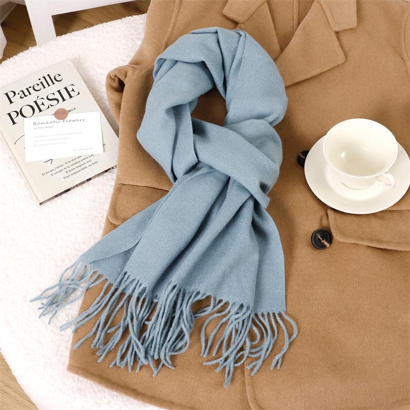 30*180cm Korea Styles Solid Color Cashmere Winter Warm Women Scarf Thicken Shawl Tassels Pashmina Hijab Wrap Windproof Foulard