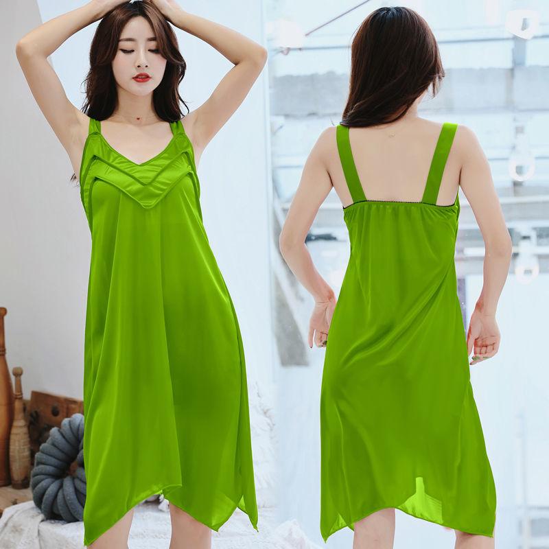 

Піжама Жіноча літня нічна сорочка на слінгу Шовкова льоду Повітропроникна спідниця великого розміру Весняно-літня мереживна тонка нічна сорочка середньої довжини XXXXXL зелений