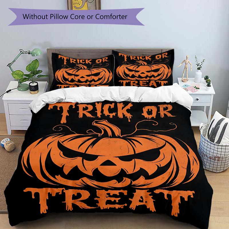 

3pcs Halloween Trick or Treat Quilt Set Cartoon Themed Bed Quilt Set Lovely Character Bedroom Decor Bed Quilt Set Four Seasons (1 Cover + 2Pillow 135x200cm