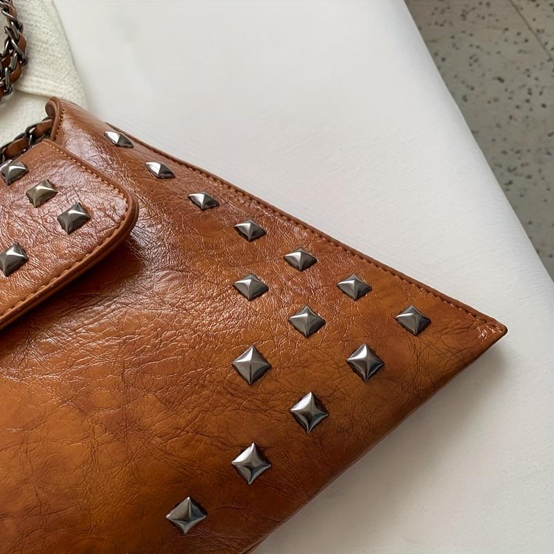 Golden Leather Texture Single Shoulder Casual Women's Hand-held Bag - Vintage Rivets Armpit Slung