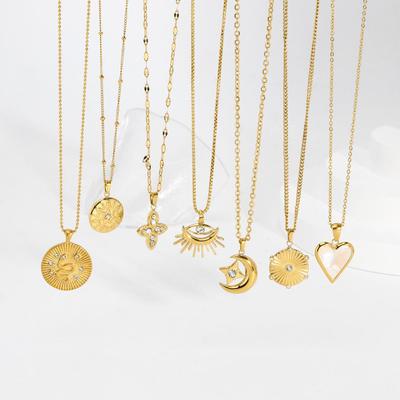 Naszyjnik Love z 18-karatowego złota z wisiorkiem w kształcie węża z diamentami i okrągłą płytką ze stali nierdzewnej dla kobiet