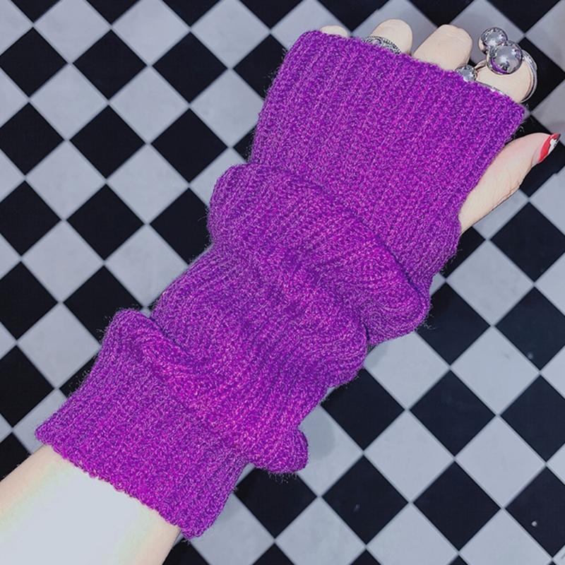 Long Fingerless Gloves Knitted Arm Sleeves Stretchy Arm Cover Thumb Hole Mittens