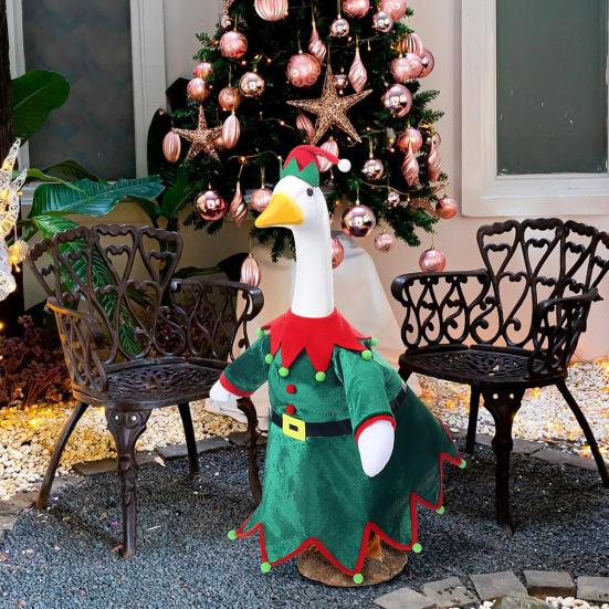 Santa Claus Goose Outfit Christmas Porch Goose Costume Festive Clothes And Hat for 23" High Cement or Plastic Goose Lawn Patio Garden Decor