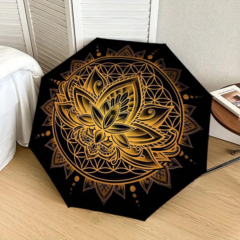 1pc Golden Lotus Mandala Design Umbrella with Plastic Handle,Suitable for All Seasons Home Travel Outdoor UmbrellaDD1626