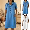 Mini Vestito Camicia Estivo a Maniche Corte da Donna Bottoni Revers Linea ad A Corto Vestito Casual da Spiaggia con Tasche