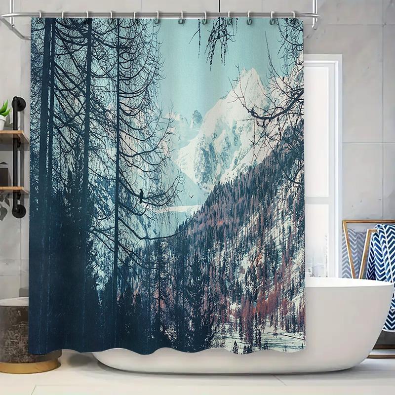 

Mountain Landscape Shower Curtain Nature Forest Waterfall Scenic Backdrop Bathroom Decor Rustic Home Decor Artistic Shower Curta W60H190(CM)-1 Pcs