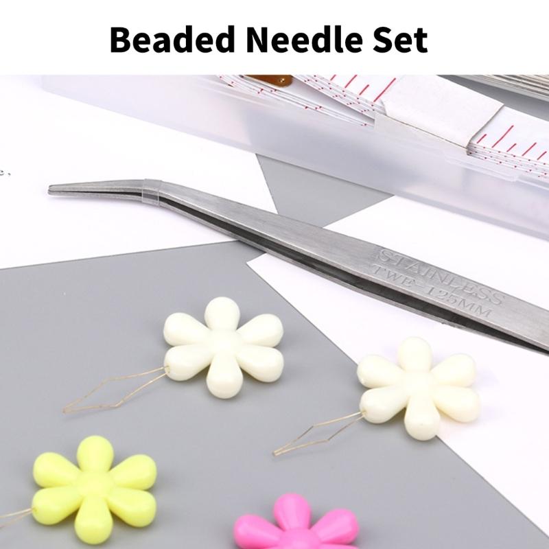 Long Straight Beading Needle and Big Eye Beading Needle Set with Needle Bottle, Thimble, Threader for Jewelry Making
