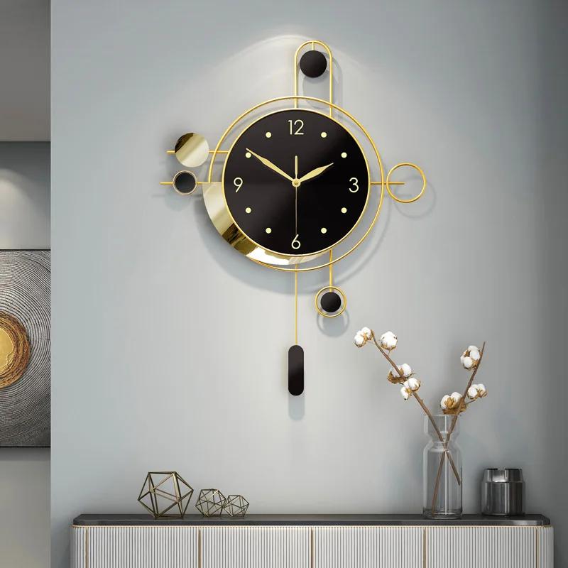 Art Deco Wall Clock Living Room Gold Pendulum Luxury Wall Clock Black Modern Design Silent Nordic Unique Home Decor