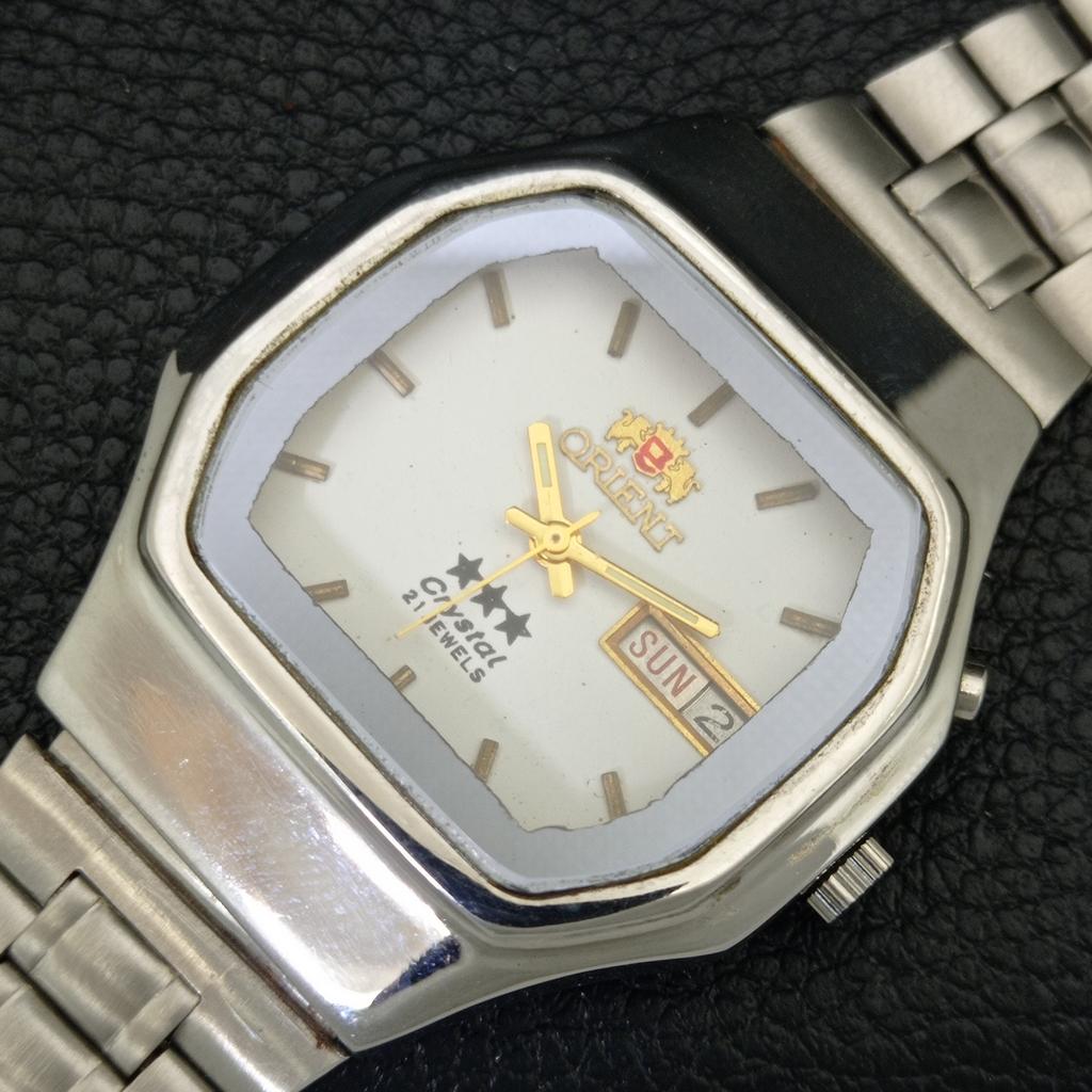 ORIENT CRYSTAL AUTOMATIC 46961 JAPAN MENS VINTAGE WHITE DIAL WATCH a704843-1