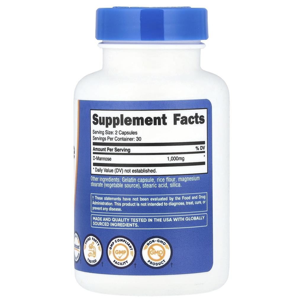 Nutricost, d-mannose, 1,000 mg, 60 capsules (500 mg per capsule)