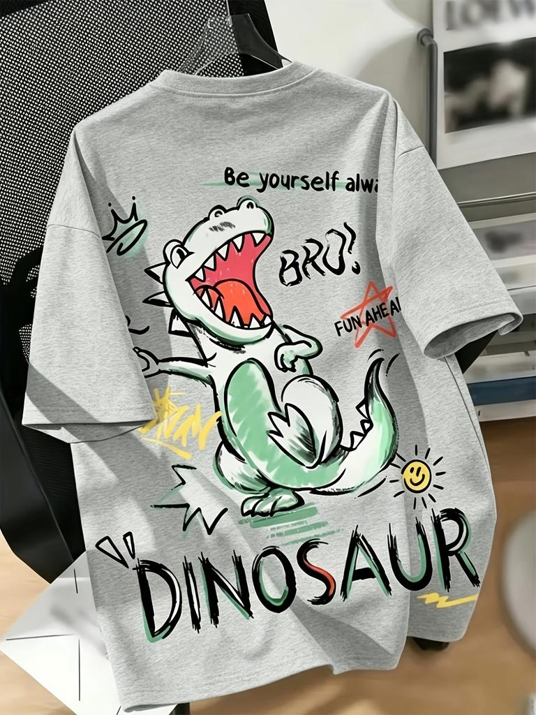 Graffiti Cartoon Dinosaur Back Print Tshirt Unisex Kids Funny Be Yourself Slogan Sketch Graphic Short Sleeve Casual Tees