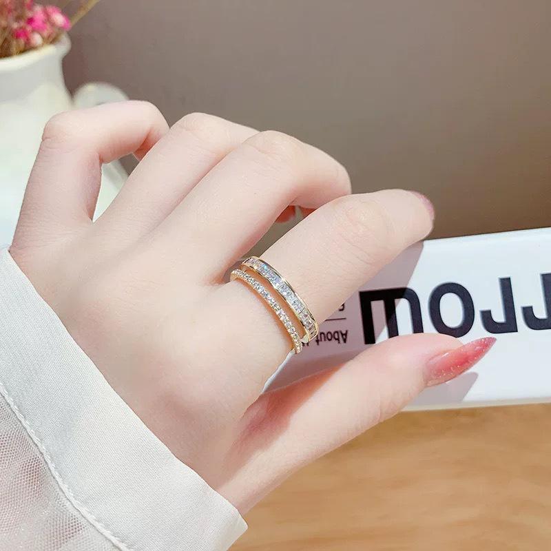 Micro-Inlaid Zircon Fashion Open Ring - Adjustable Luxury Index Finger Jewelry for Women