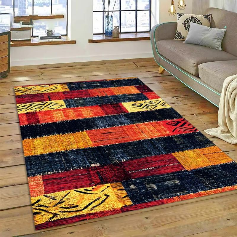 3D Ethiopia Colorful Flower Woven Art Baskets Mandala Rug Carpet for Living Room Bedroom Home Decor,Non-slip for Sofa Doormat