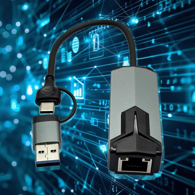 USB C RJ45 Networking Adapter 5000Mbps Gigabit LAN Port Aluminum Shell Plugs and Play For Remote PC Wake Up Capability