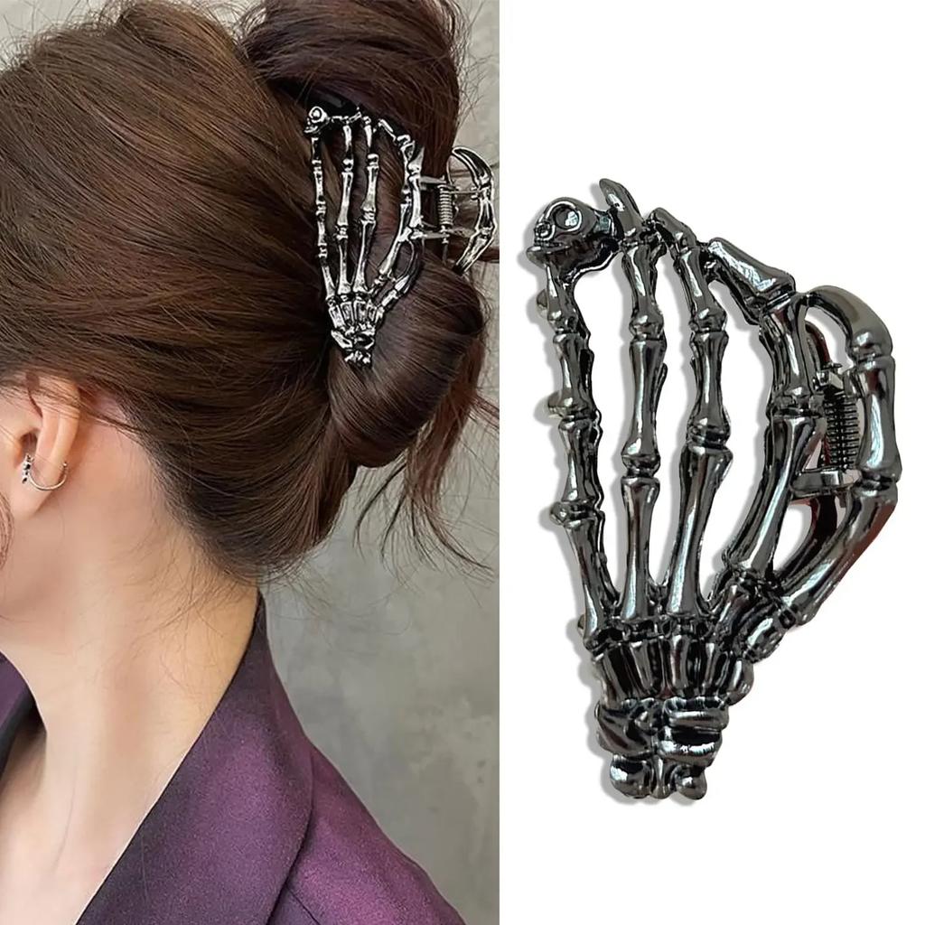 New  Halloween Spider Skeleton Hair Claw Clips for Women Jewelry Accessories Black Silver Gold Large Barrette Party Headwear