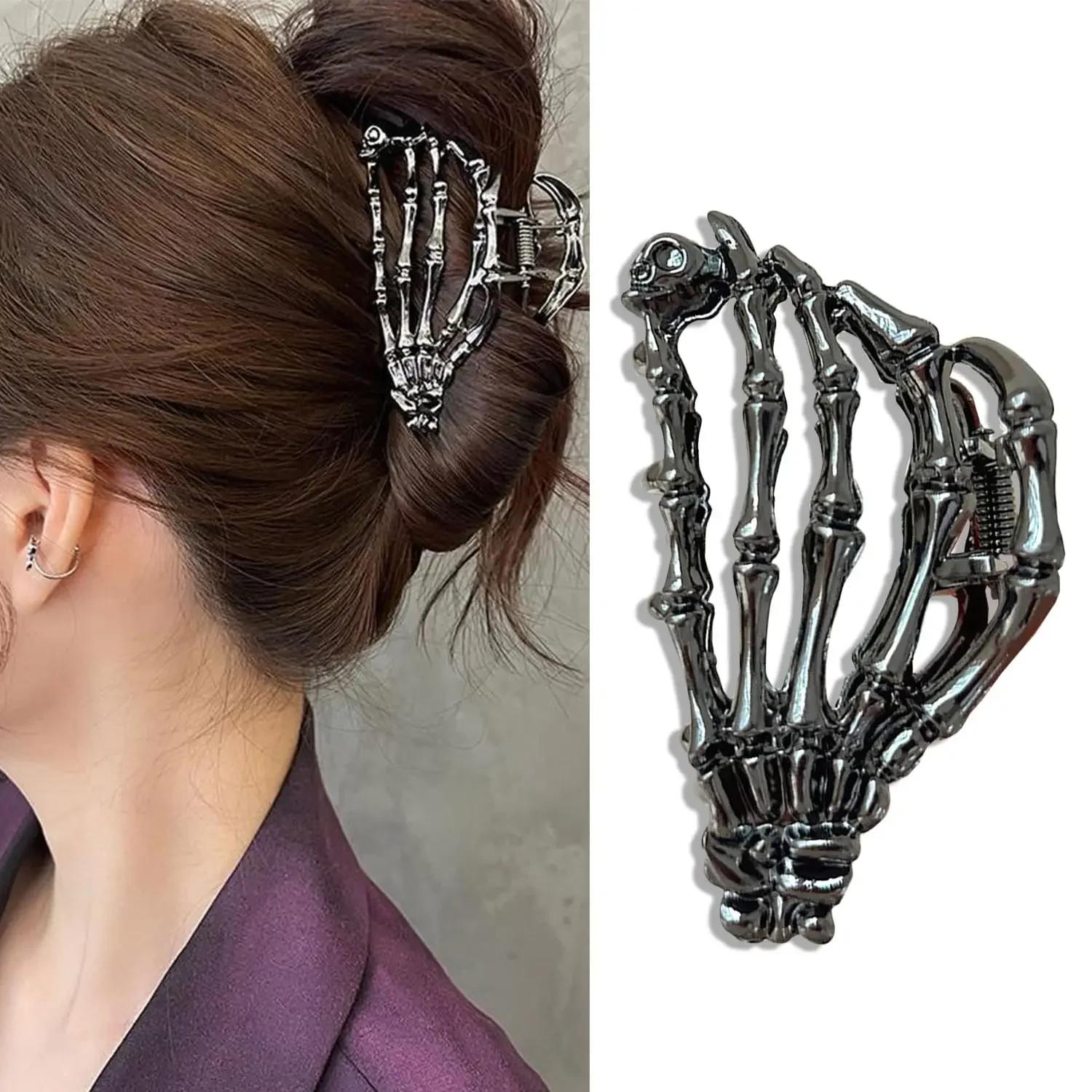 

New Halloween Spider Skeleton Hair Claw Clips for Women Jewelry Accessories Black Silver Gold Large Barrette Party Headwear