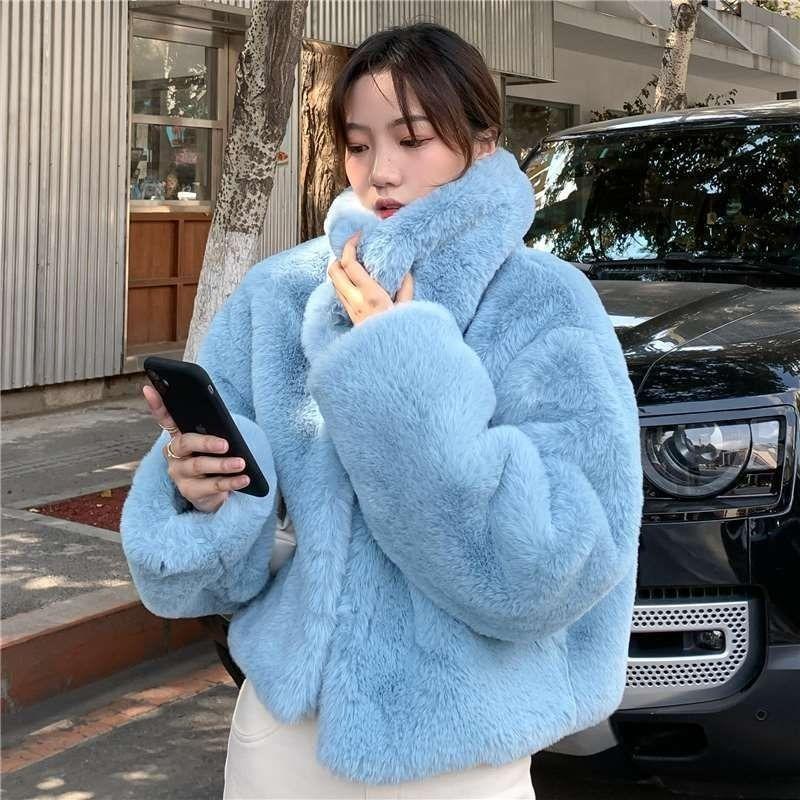 Autumn and winter imitation fur jacket women's short loose lapel imitation rabbit fur jacket thickened fur coat
