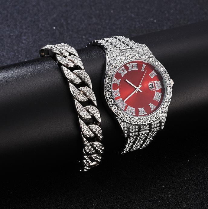 European And American Men S Steel Belt Hip-Hop Roman Scale Diamond-Encrusted Calendar Men S Quartz Watch Hiphop Watch large price
