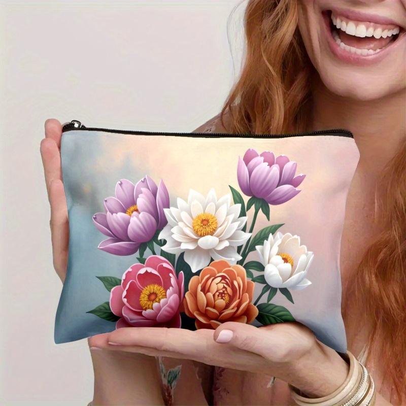 

A Flower Patterned Cosmetic Bag- Multifunctional Zipper Pouch, Jewelry Storage Bag, Perfect Travel Zipper Small Storage Bag.