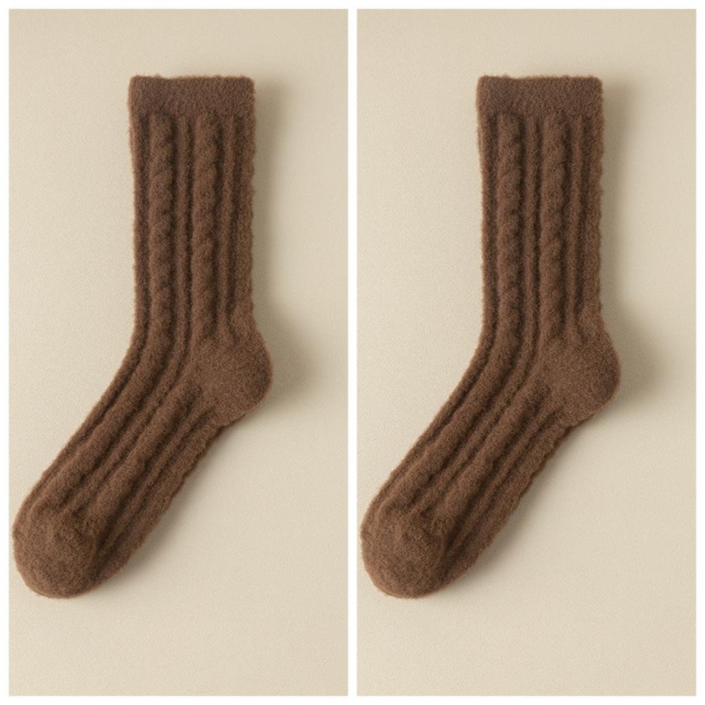 Thickened Socks Women's Winter Fleece Twist Mid-socks Solid Color Home Warm Sleeping Stockings Home Travel Clothing