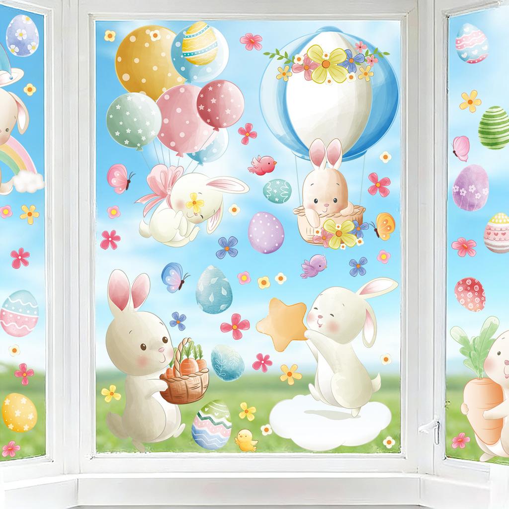 Easter Stickers for Windows Glass Kitchen 2026 New Easter Egg Bunny Decoration Removable Waterproof Holiday Decorations