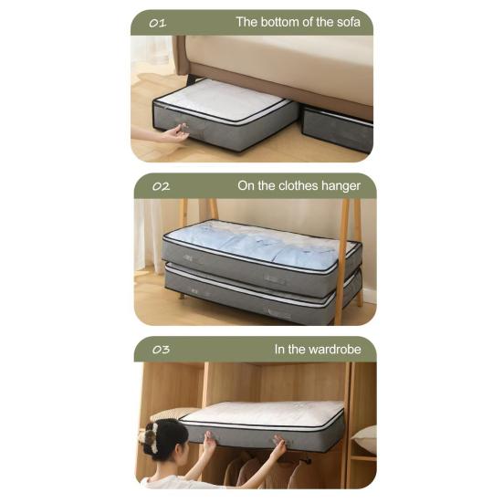 Under Bed Storage Bag Quilt Bag with Transparent Cover Dust Proof Wardrobe Organizer for Clothes Sheets Home Dormitory Closet